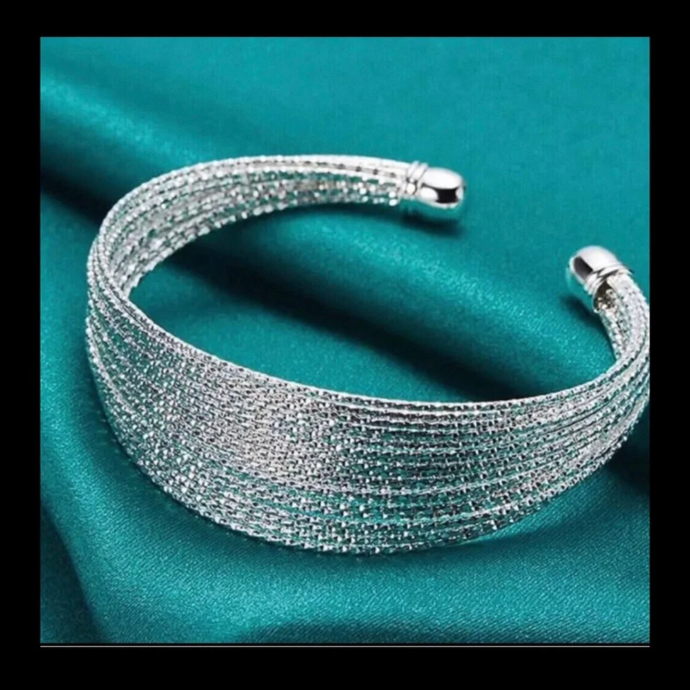 Sterling Silver Multi-Row Crystal Cuff Bracelet